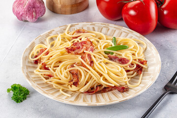 Italian pasta spaghetti with bacon
