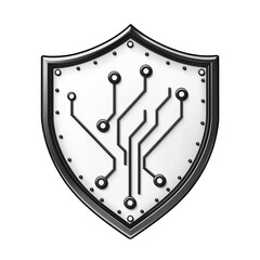 Minimalist line art cybersecurity shield icon with circuit design, symbolizing protection