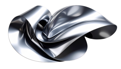 Abstract metallic ribbon art isolated on transparent background