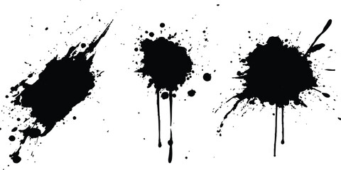 Vector simple black brush set stroke on a clean white background. Abstract black in splash, paint, brush strokes, stain grunge isolated on white background