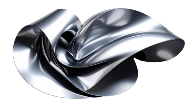 Abstract metallic ribbon art isolated on transparent background