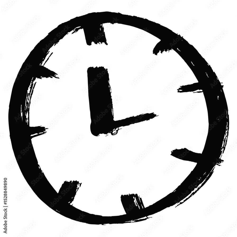 Aufkleber grunge clock with brush stroke texture icon vector for time-related concepts with a distressed, arti