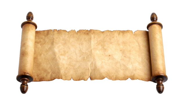 Aged parchment scroll isolated on transparent background