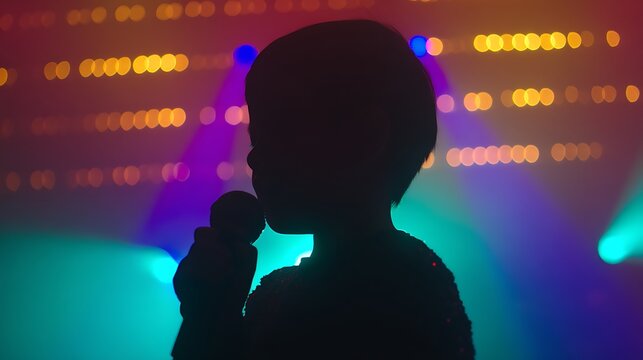 Singer silhouette in colorful stage lights