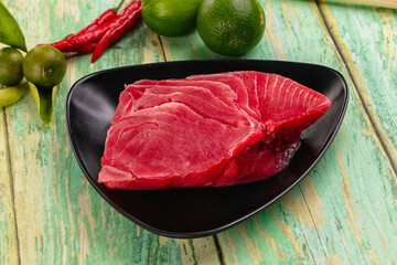 Raw tuna fish fillet steak