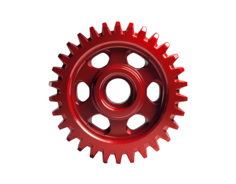 Red Gear with Transparent Background, Industrial Icon