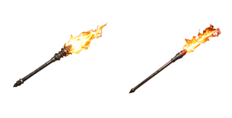 Fiery Magic Wand with Flames and Smoke Trail, PNG Isolated on Transparent background.