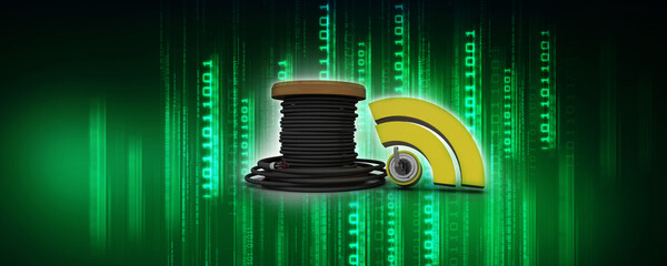 3d rendering Fiber optical cable detail with 5G wifi
