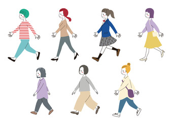 歩いている女性　いろんな年代の女性