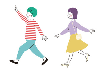 楽しそうに前進しているふたりの若い女性