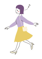 嬉しそうに鼻歌を歌いながら軽やかに歩いている若い女性