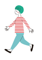 元気に歩いているショートカットの若い女性