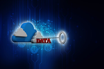 3d rendering Cloud online storage icons with data