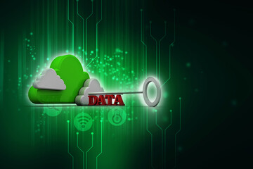 3d rendering Cloud online storage icons with data