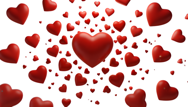 Red Hearts on Transparent Background, Romantic Cutout