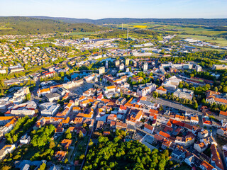 An aerial overview of Pribram illustrates the blend of urban development and surrounding greenery.