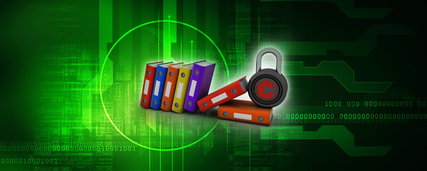 3d rendering office document Binder with copyright lock
