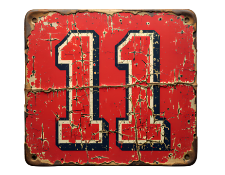 Red Number 14, Vintage Graphic with Transparent Background