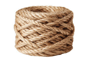 Beige jute rope coil isolated on transparent background