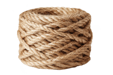 Beige jute rope coil isolated on transparent background