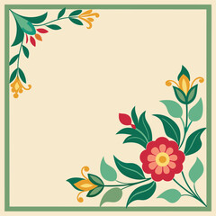 Floral corner design with red flower and green border frame