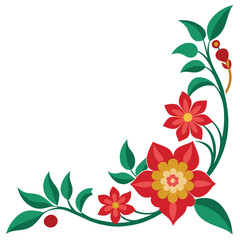 Floral corner design with red flowers and green foliage