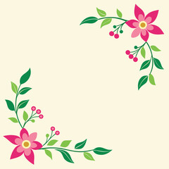 Floral corner design with pink flowers and green foliage