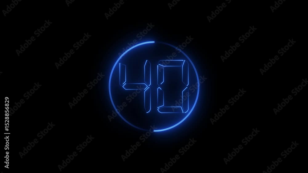 Poster neon glowing text 40 number countdown icon animation.