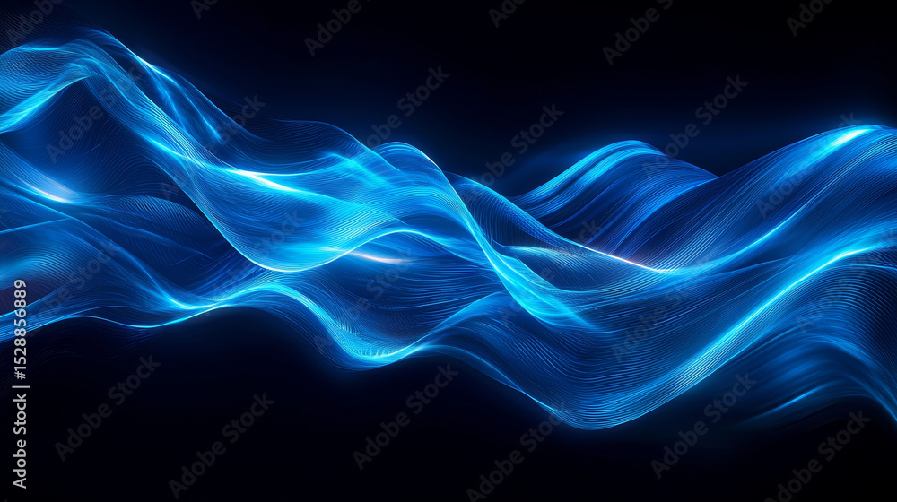 Poster abstract blue light waves dark background create dynamic and fluid visual effect, evoking sense of m