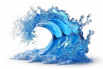 Dynamic ocean wave curling and breaking with foam and spray isolated on a white background