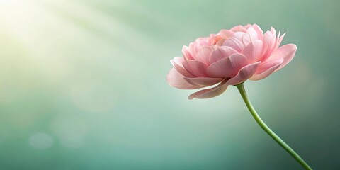 Fototapeta premium A Delicate Pink Blossom in Soft Light, a Gentle Curve of a Stem Against a Serene Background