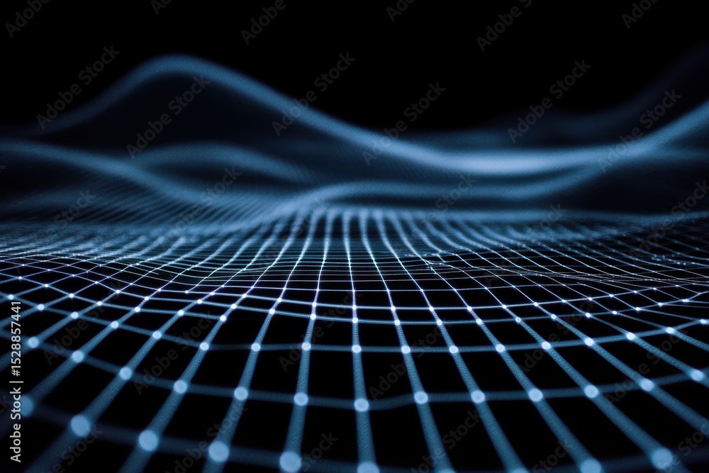 Poster light trails create dynamic patterns on a grid against a dark background, light trails moving on gri