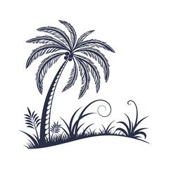 silhouette palm tree on white background