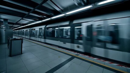 High-speed subway train arriving at modern underground station platform - Powered by Adobe