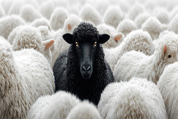 Amid an endless flock of white sheep, a single black sheep stands out&mdash;symbolizing individuality, and the courage to be different