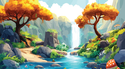 Enchanted Forest with Waterfall and Wildflowers © ThDungQN