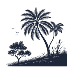 silhouette palm tree on white background