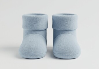 Soft blue children's booties on a white background