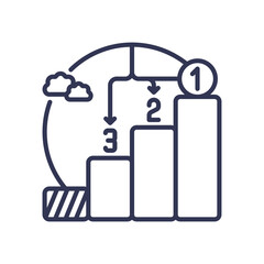 Bar chart with steps and arrows symbolizes growth and achievement.