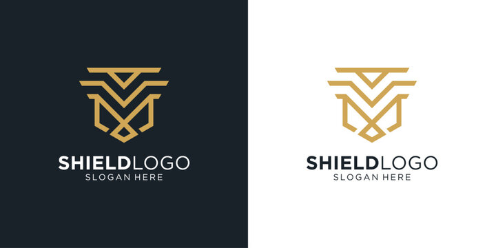 Letter M shield security logo design inspiration.