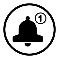 Rounded bell icon in thick circle with notification mark