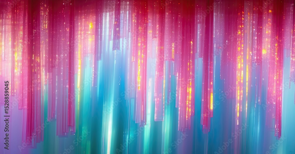 Poster Abstract vertical lines, vibrant pinks, blues create dynamic light effect. Sparkles add visual interest, modern aesthetic.