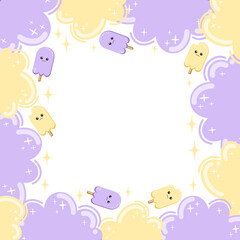 Frame of cute cartoon clouds and ice cream isolated.