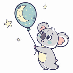 Happy Koala Starry night SVG (with a balloon)