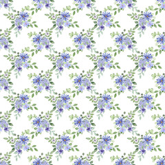 Seamless floral pattern minimalist repeating floral background with watercolor flower and leaf bouquets. Fabric wallpaper print texture. Perfectly for backdrop, wrapped paper.