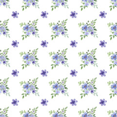 Seamless floral pattern minimalist repeating floral background with watercolor flower and leaf bouquets. Fabric wallpaper print texture. Perfectly for backdrop, wrapped paper.