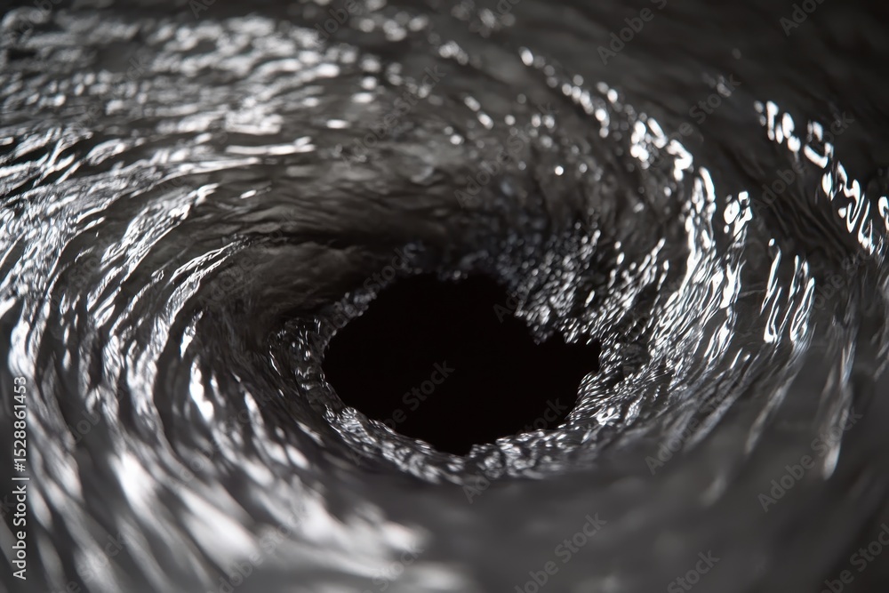 Poster Super slow motion of water swirling in a spiral pattern creating dynamic formations and reflections, Super slow motion of waving water surface,1000 fps