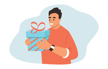 vector illustration in flat style. man with gift box