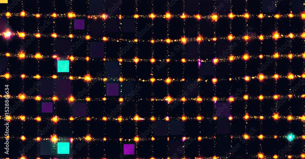 Aufkleber abstract grid pattern. bright dots connect forming lines. purple, teal squares scattered throughout 