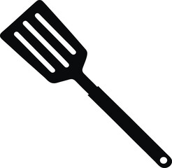  A minimalist black silhouette icon of a kitchen spatula. The spatula should have a long handle.